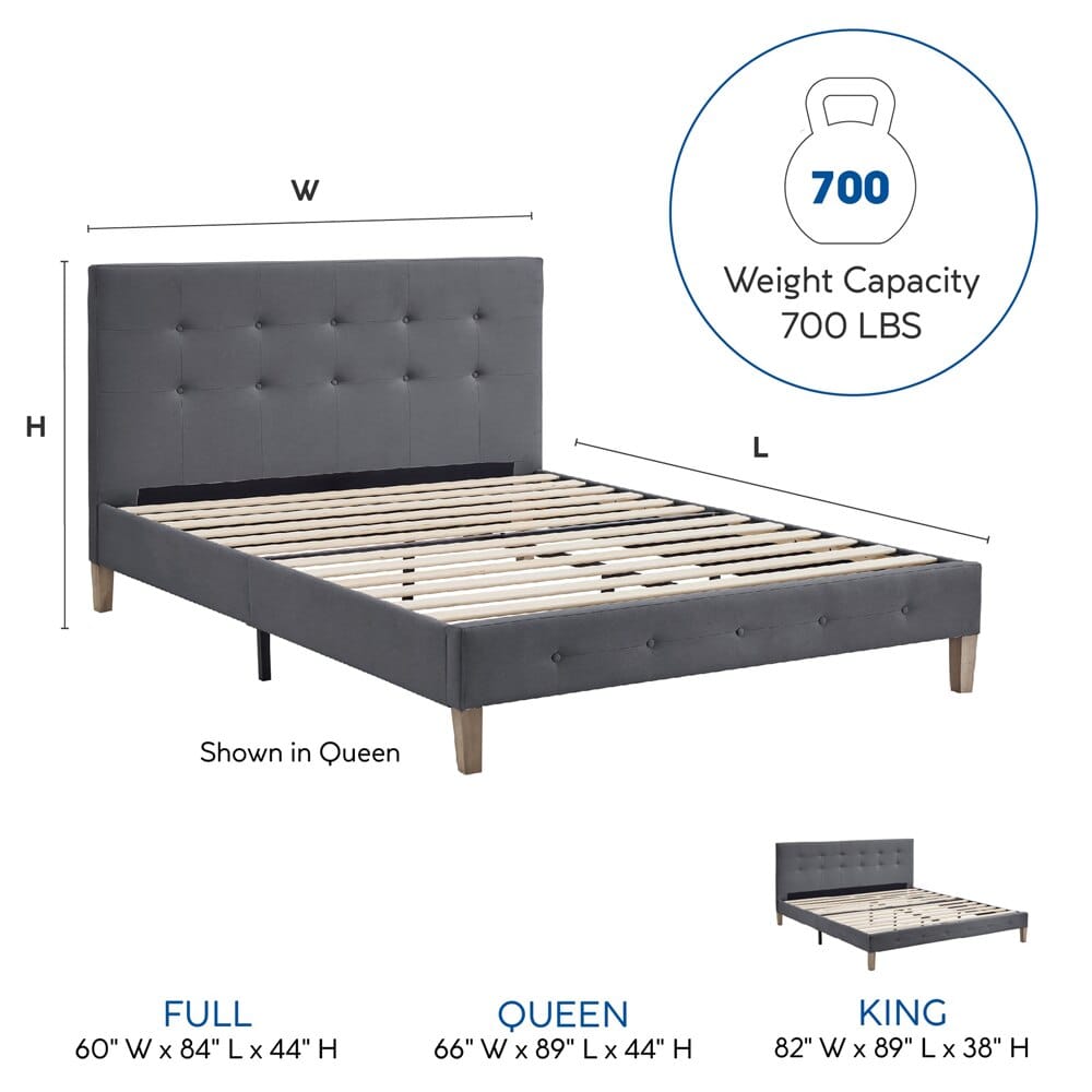 Classic Brands Seattle Upholstered Full Bed Frame, Gray