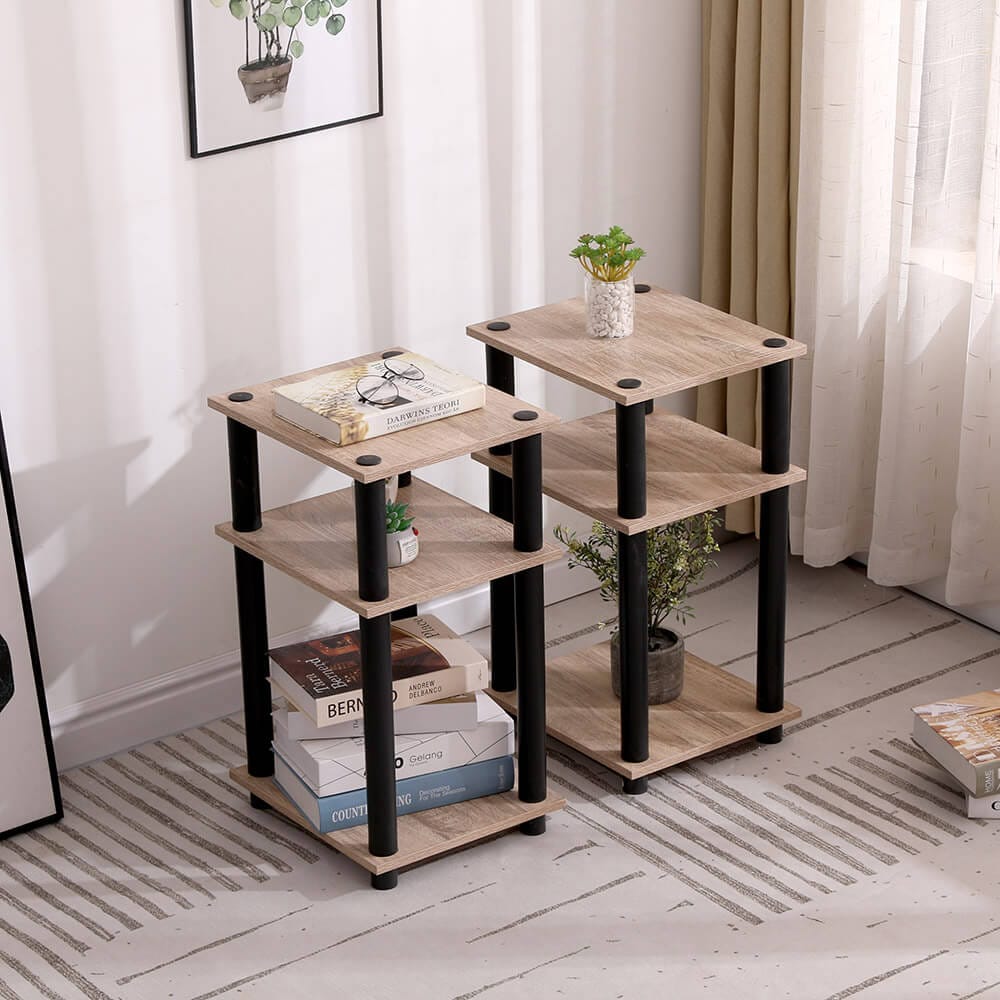 Turn-N-Tube End Table, Set of 2, Oak/Black
