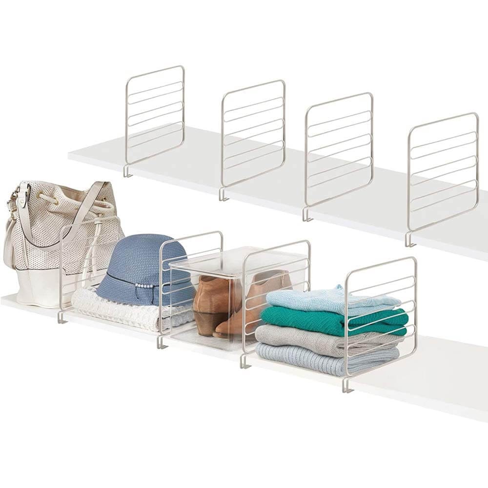 mDesign Versatile Metal Wire Closet Shelf Divider, Set of 8, Satin