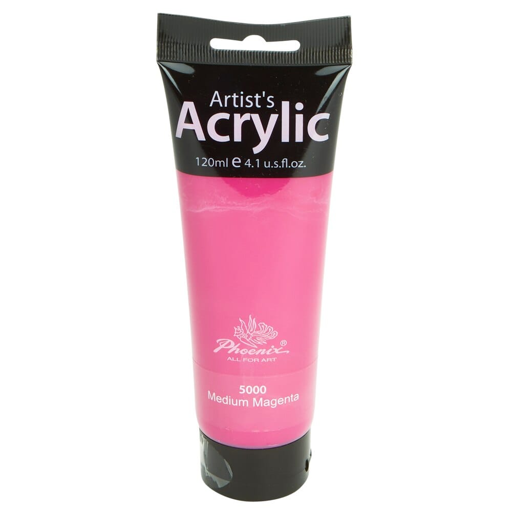 Phoenix Artist's Acrylic Paint, Medium Magenta, 120 ml