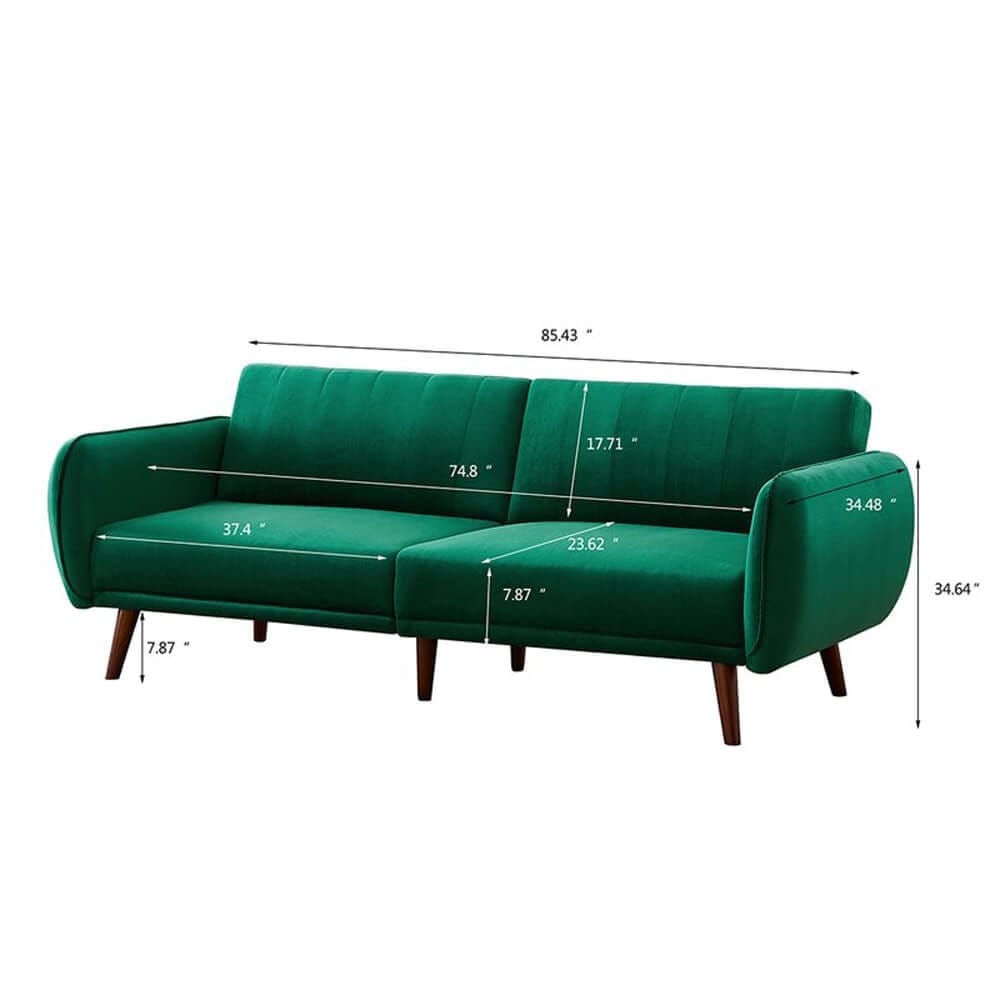 Velvet Square Arm Sleeper Sofa, Green