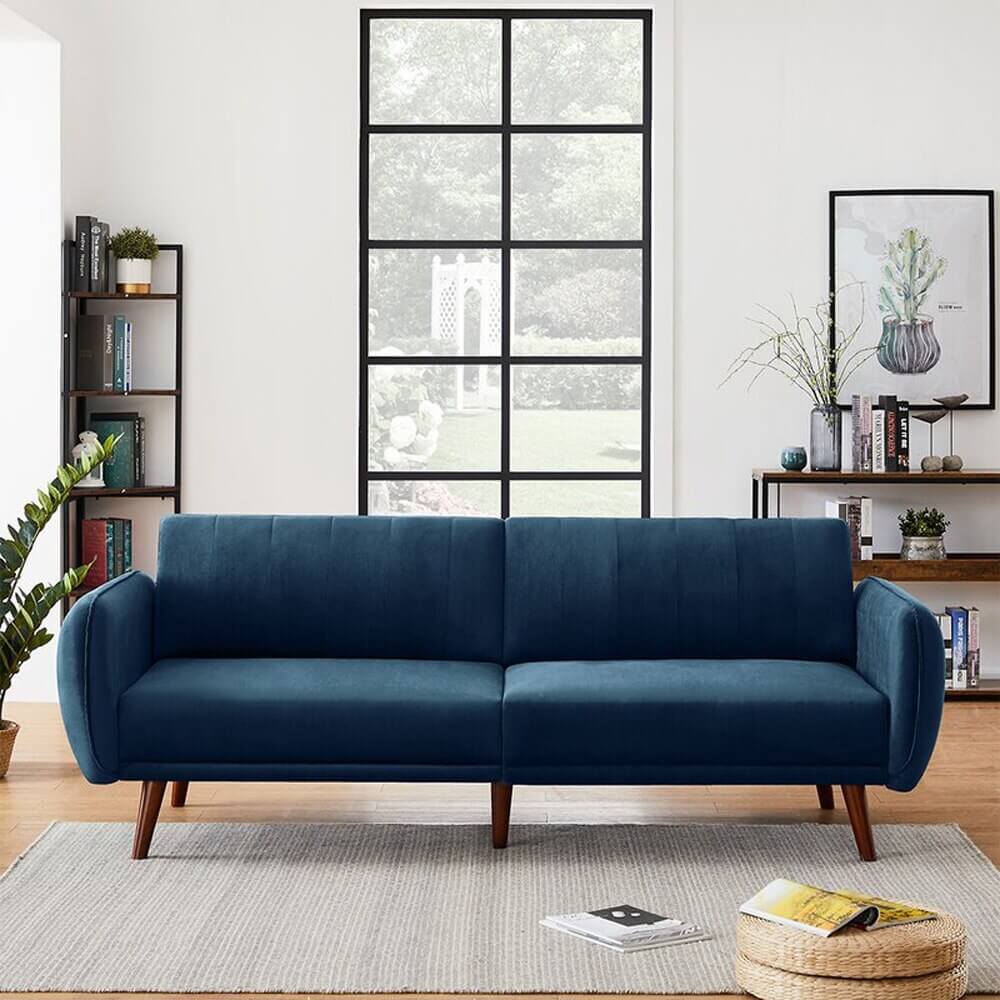 Velvet Square Arm Sleeper Sofa, Blue