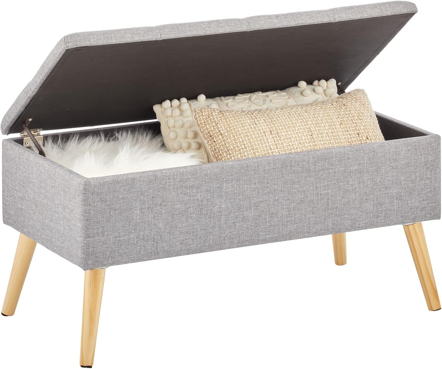 mDesign Tufted Storage Bench, Gray