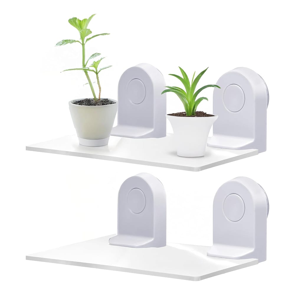 Window Garden Small Suction Cup Window Shelf, White, Set of 2