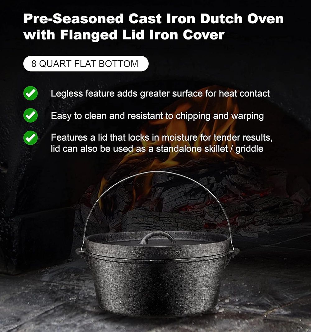 Bruntmor 8-Quart Pre-Seasoned Cast Iron Dutch Oven
