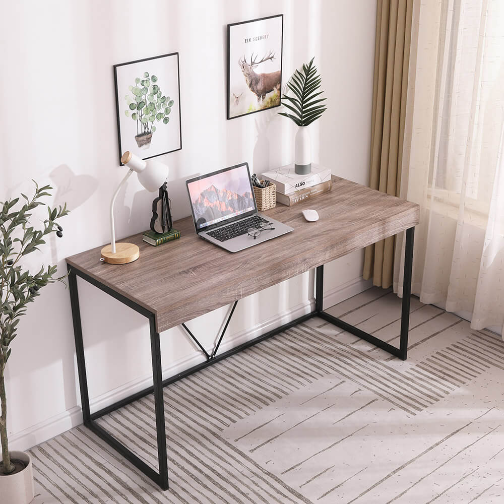 55" Modern Office Desk, Oak Gray/Black