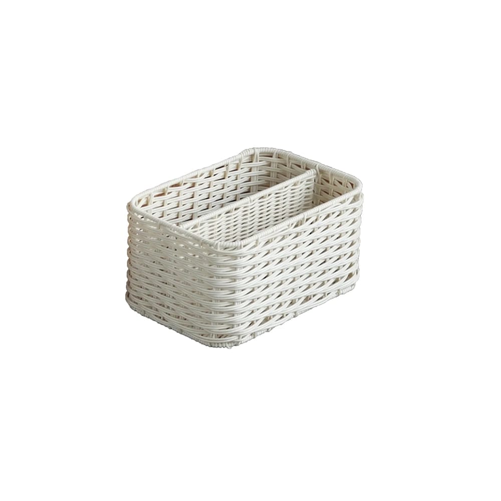Resin Woven Basket with Divider, White