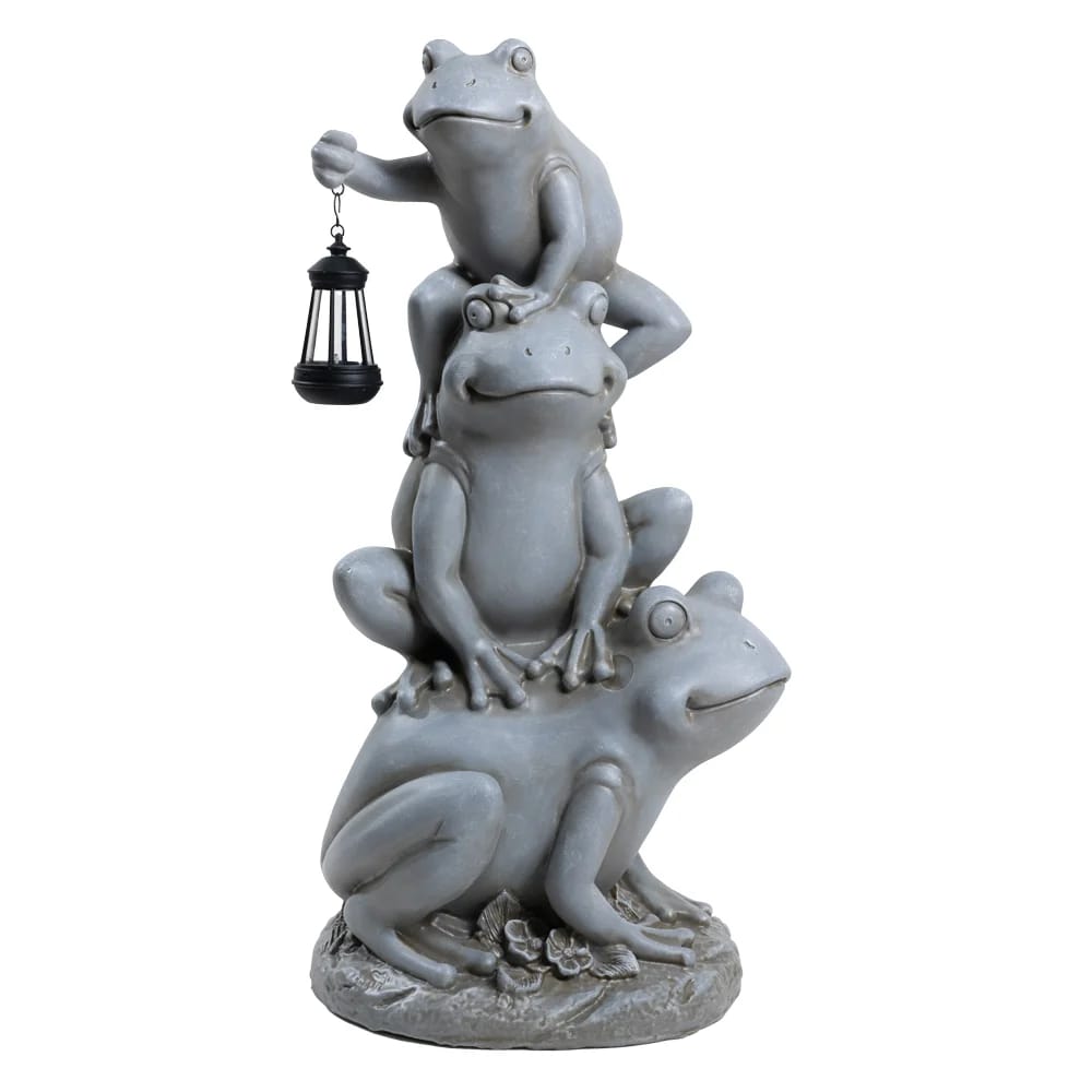 34" Stacked Frogs Solar Garden Statue