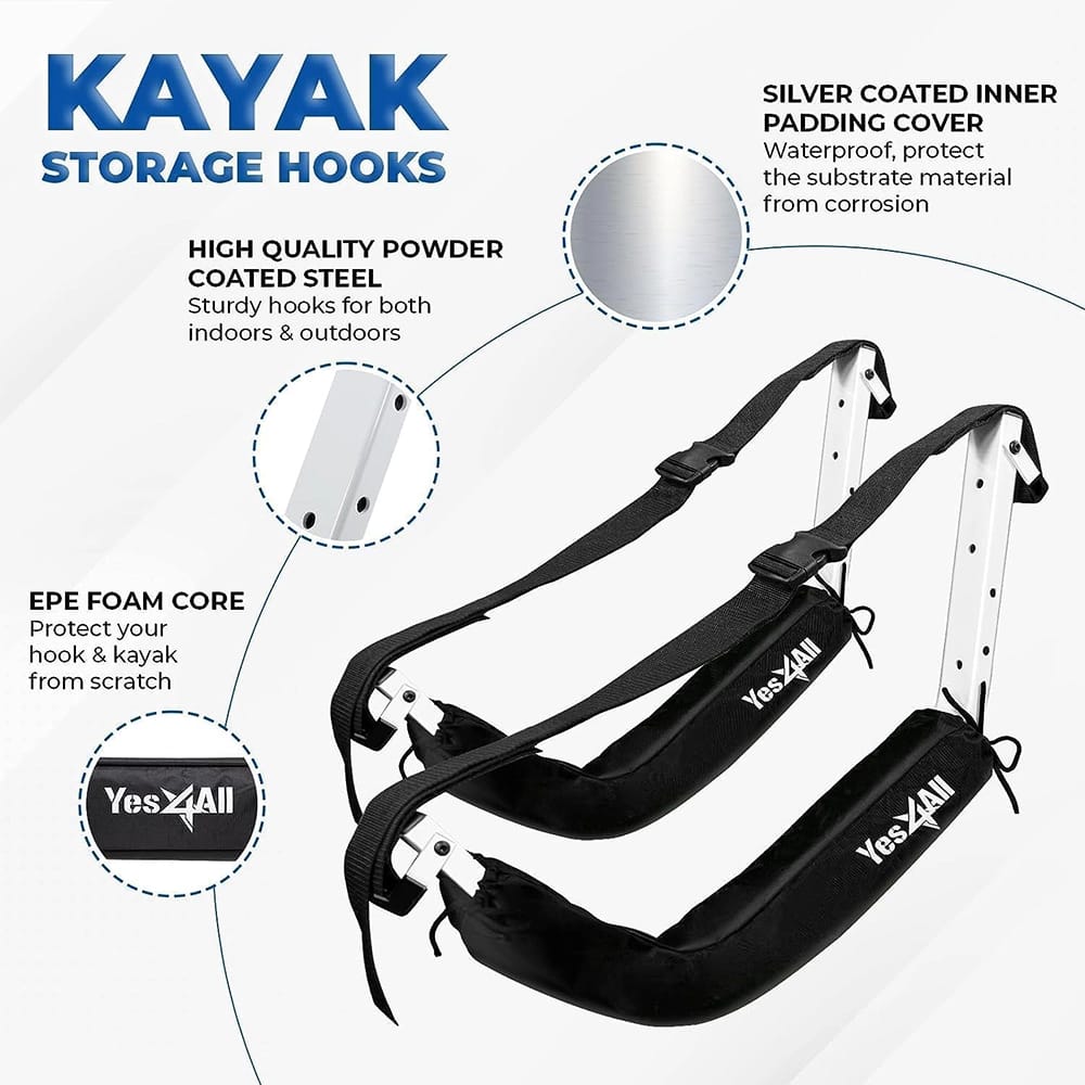 Yes4All Heavy Duty Kayak Storage Hooks, 4ct