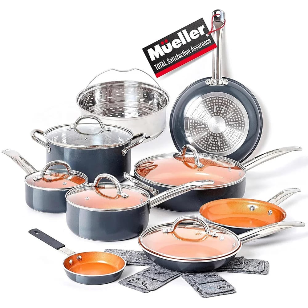 Mueller UltraClad 14-Piece Kitchen Cookware Set, Copper