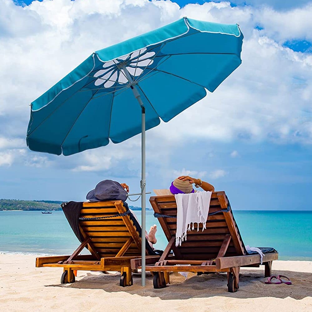 6.5' Beach Umbrella with Sand Anchor, Tilt Pole & Push-Button Close, Turquoise