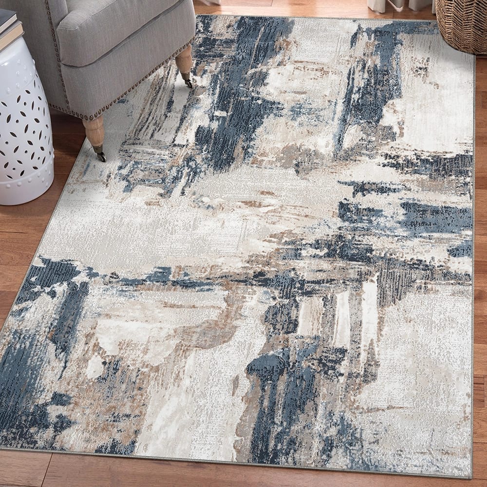 Camellia 8'8" x 12'6" Distressed Abstract Area Rug, Blue