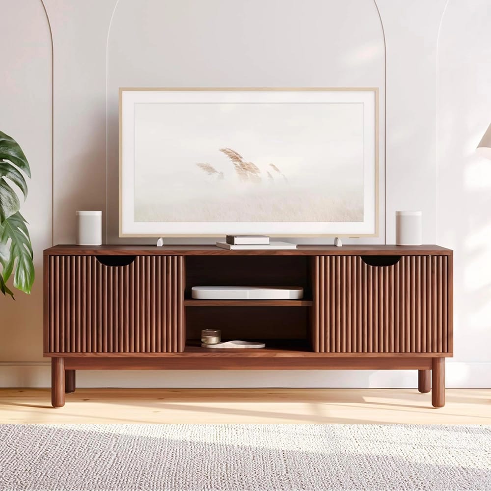Stead Low Profile Fluted TV Stand, Walnut