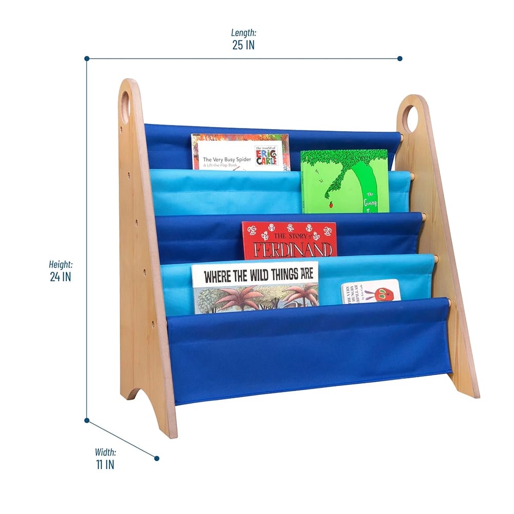 Wildkin Kids Canvas Bookshelf, Natural/Dark Blue/Light Blue