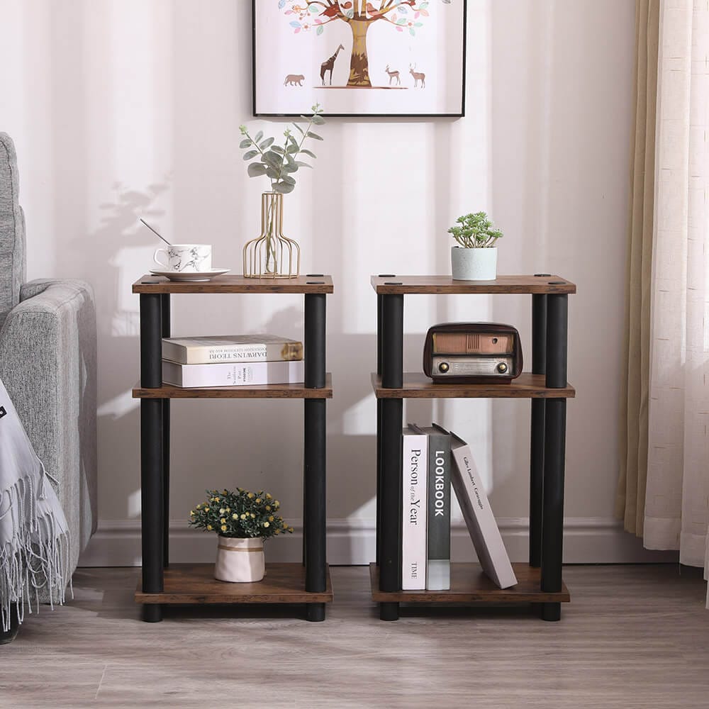 Turn-N-Tube End Table, Set of 2, Rustic Brown/Black