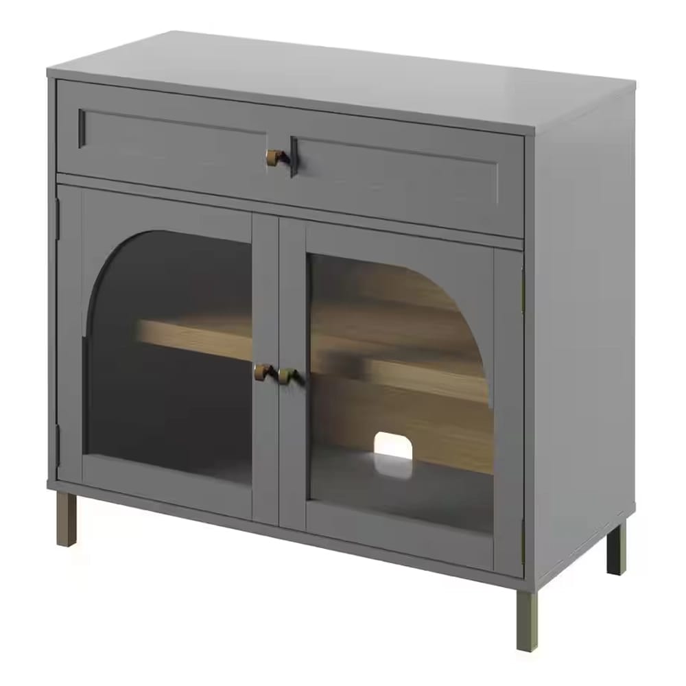 Twin Star Home Accent Cabinet with Glass Doors, Pure Gray