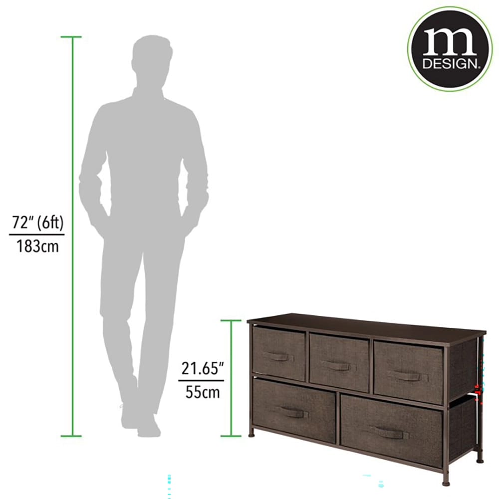 mDesign Wide 5 Drawer Fabric Dresser, Espresso