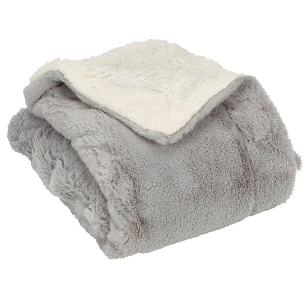 Faux Rabbit Fur and Sherpa Throw Blanket, 50" x 60"