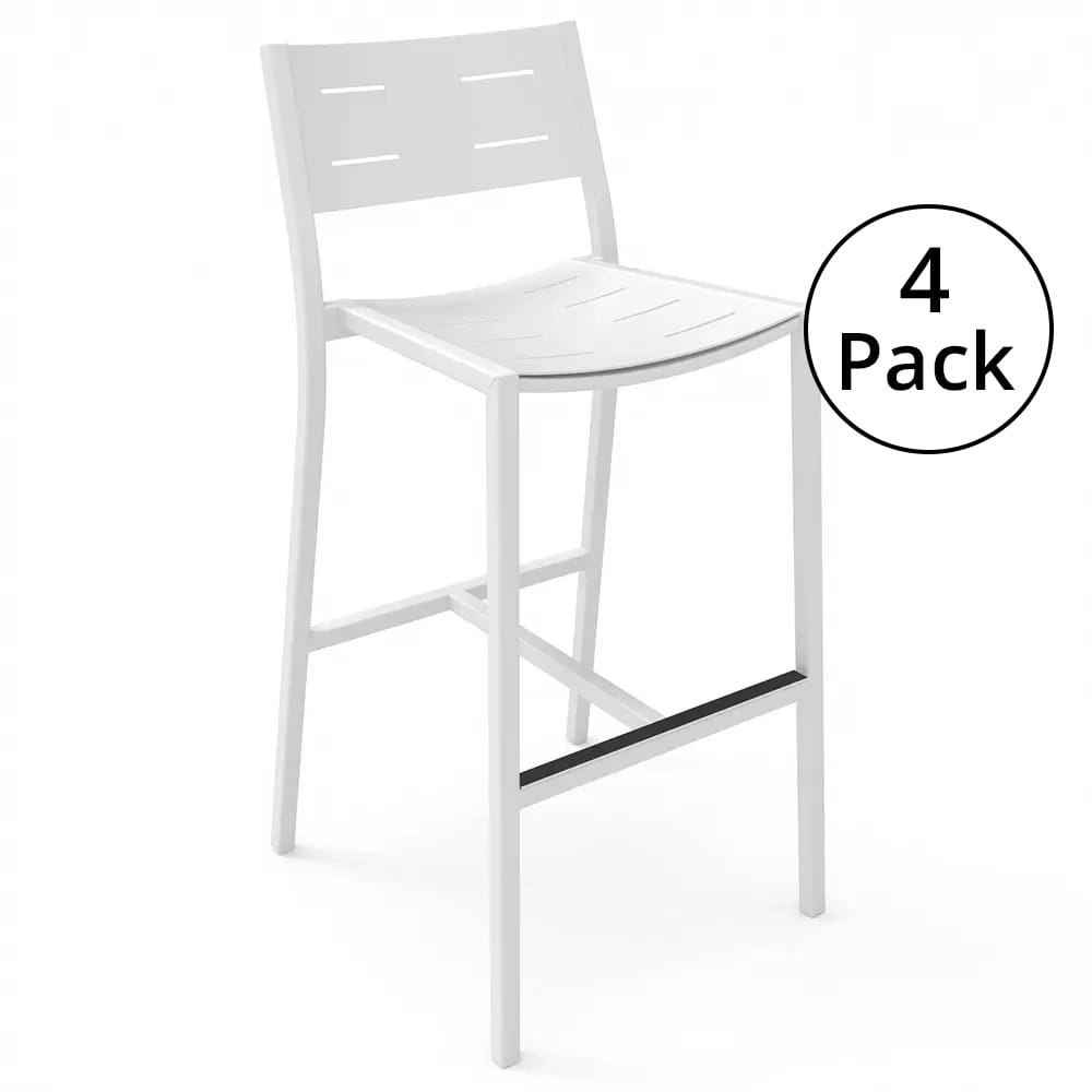 Maiori Aluminum Impression Patio Bar Stool, Blanc, 4 Pack