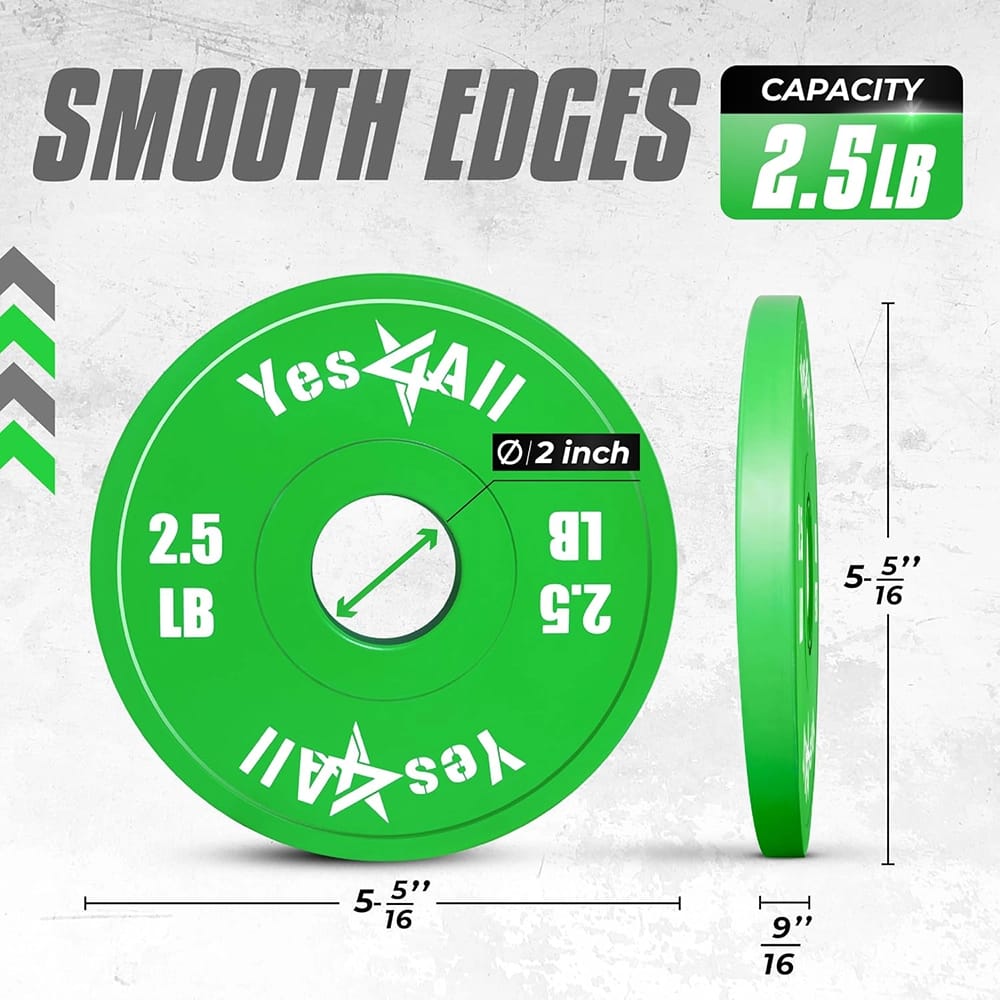 Yes4All Fractional Rubber Weight Plates, Set of 2, Green, 2.5 lb