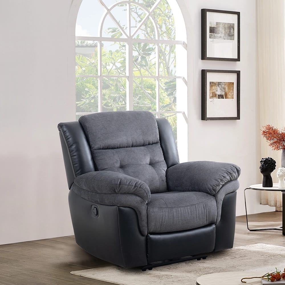 Two Tone Fabric Power Recliner Chair, Gray