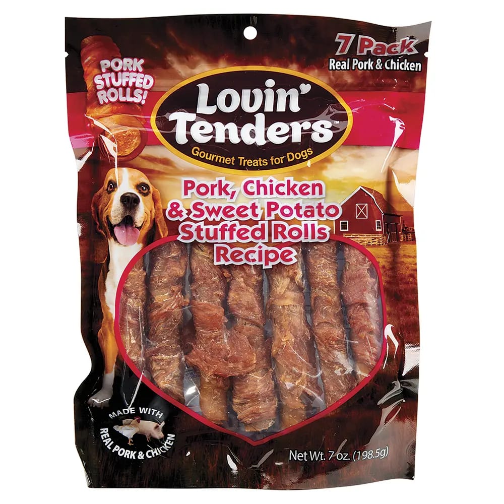 Lovin' Tenders Pork, Chicken & Sweet Potato Stuffed Roll Dog Treats, 7 Count