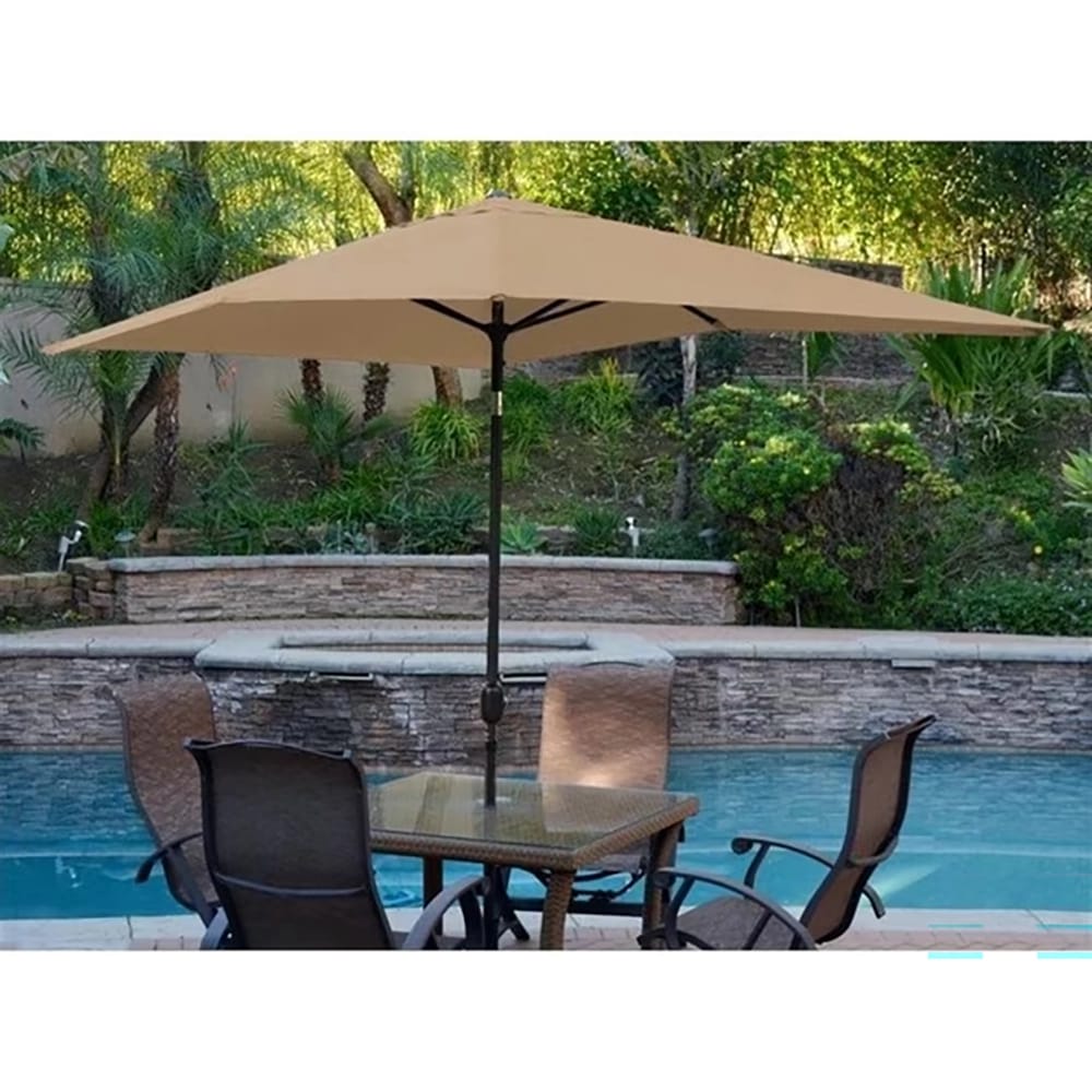 Jeco 6.5 x 10 Rectangular Aluminum Patio Umbrella with Tilt and Crank, Brown/Black