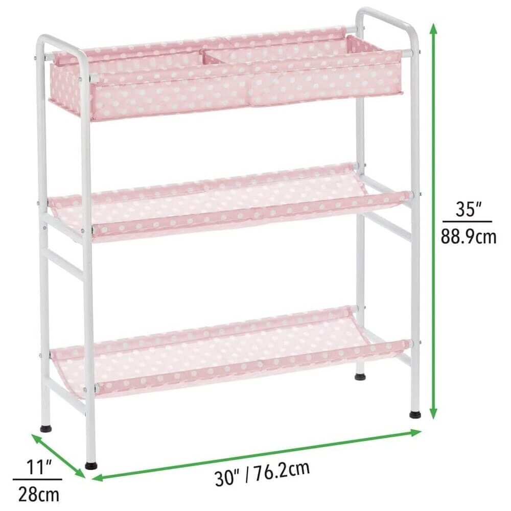 mDesign 3-Tier Kids Toy Box Storage Cart, Pink/White Polka Dot