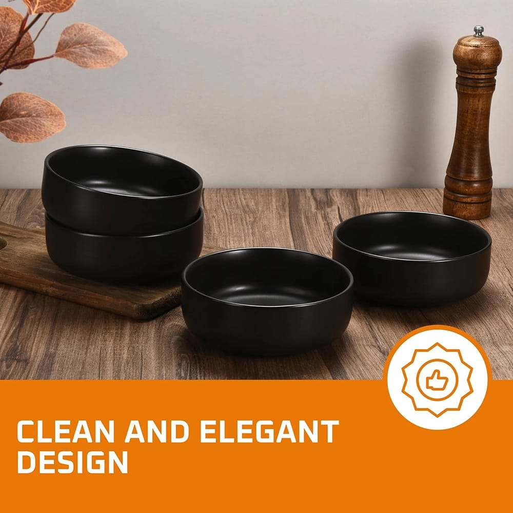 Bruntmor Large Ceramic Bowls, Black, Set of 4