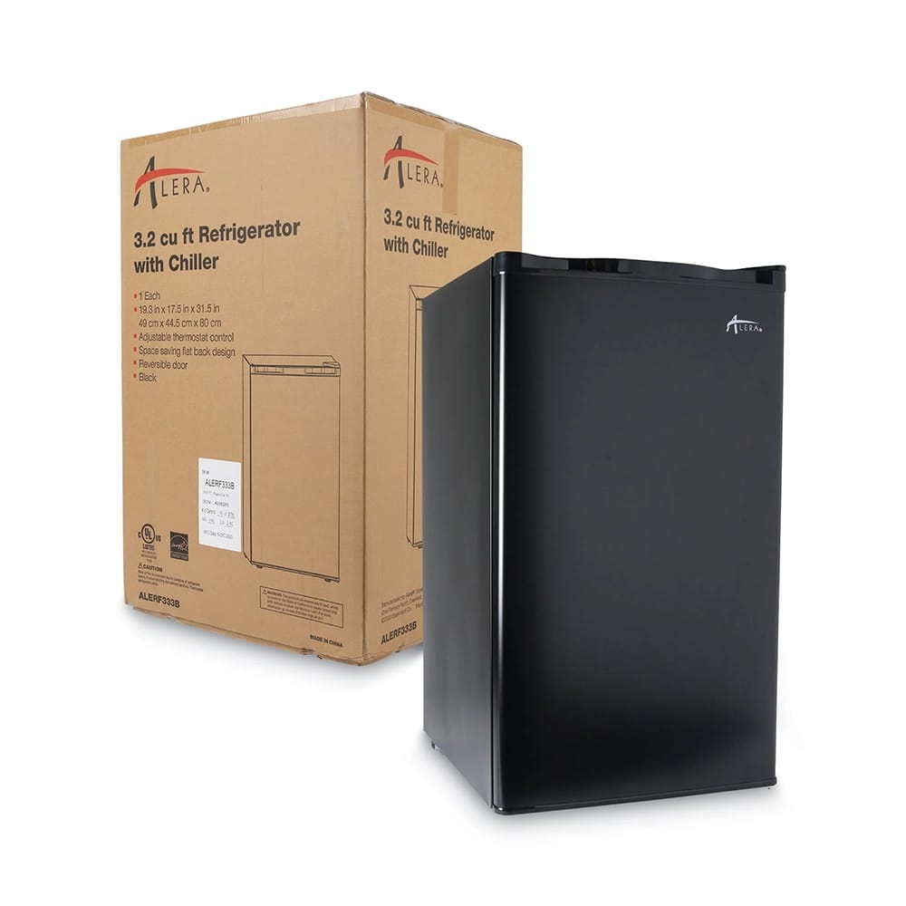 Alera Compact Refrigerator with Chiller Compartment, Black, 3.2 cu ft