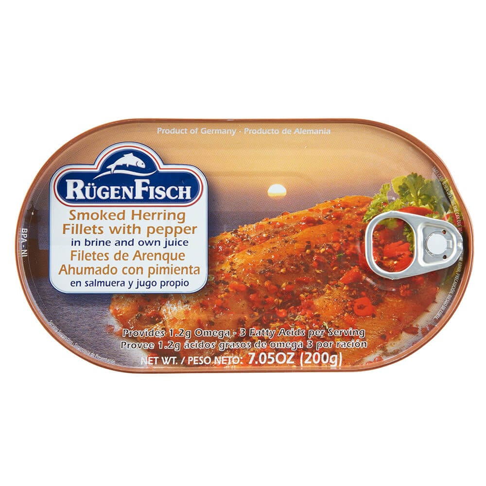 Rugen Fisch Smoked Herring Fillets in Brine with Pepper, 7.05 oz