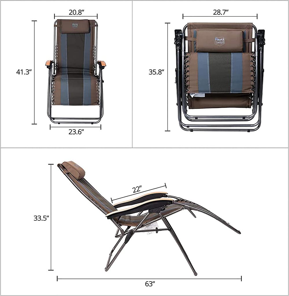 Timber Ridge Zero Gravity Oversized Folding Lounge Chair with Side Table and Cup Holder Earth