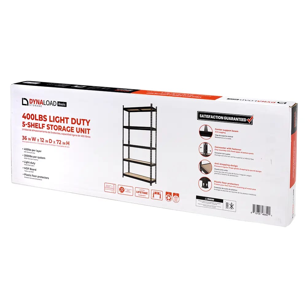DynaLoad Light-Duty 5-Shelf Storage Unit, 400 lbs, 36" x 12" x 72"