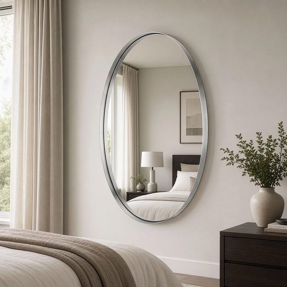 Hamilton Hills 24" x 36" Rounded Oval Deep Mirror, Silver