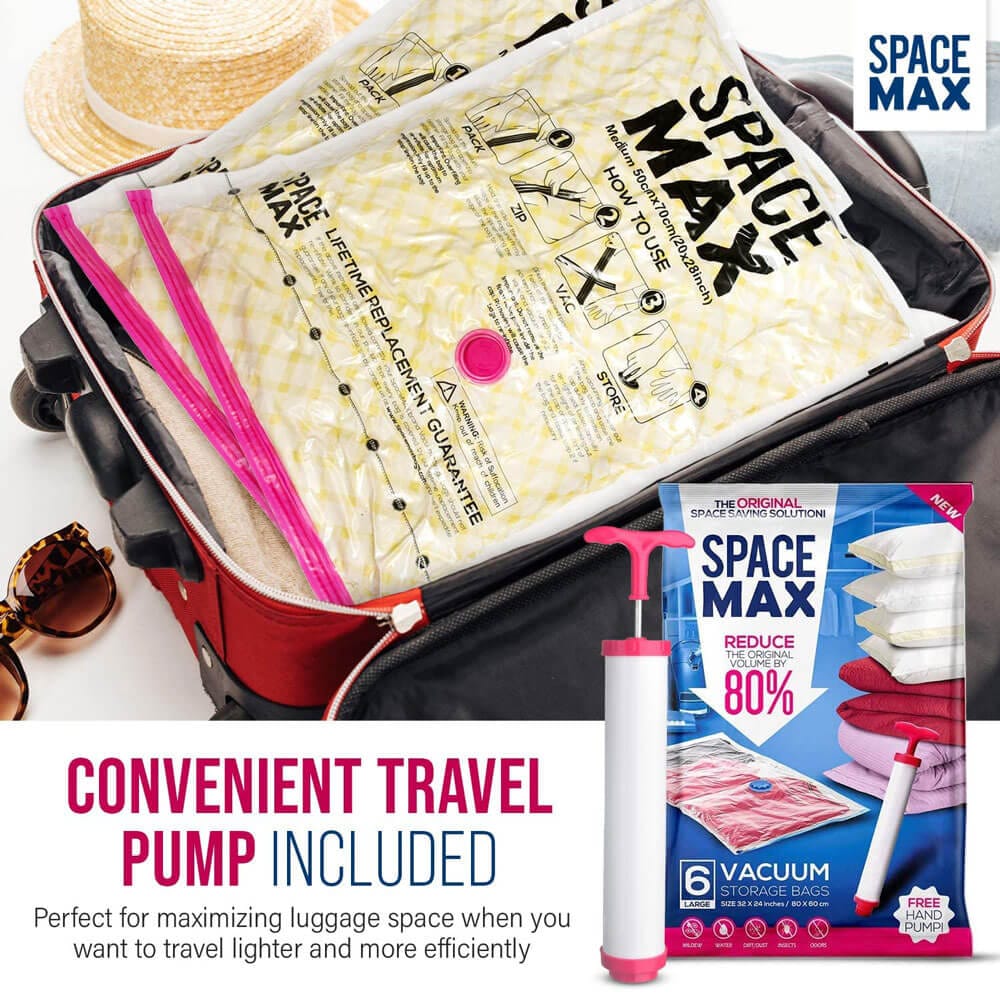 SPACE MAX Premium Space Saver Vacuum Storage Bags, Large Size, 6-Pack