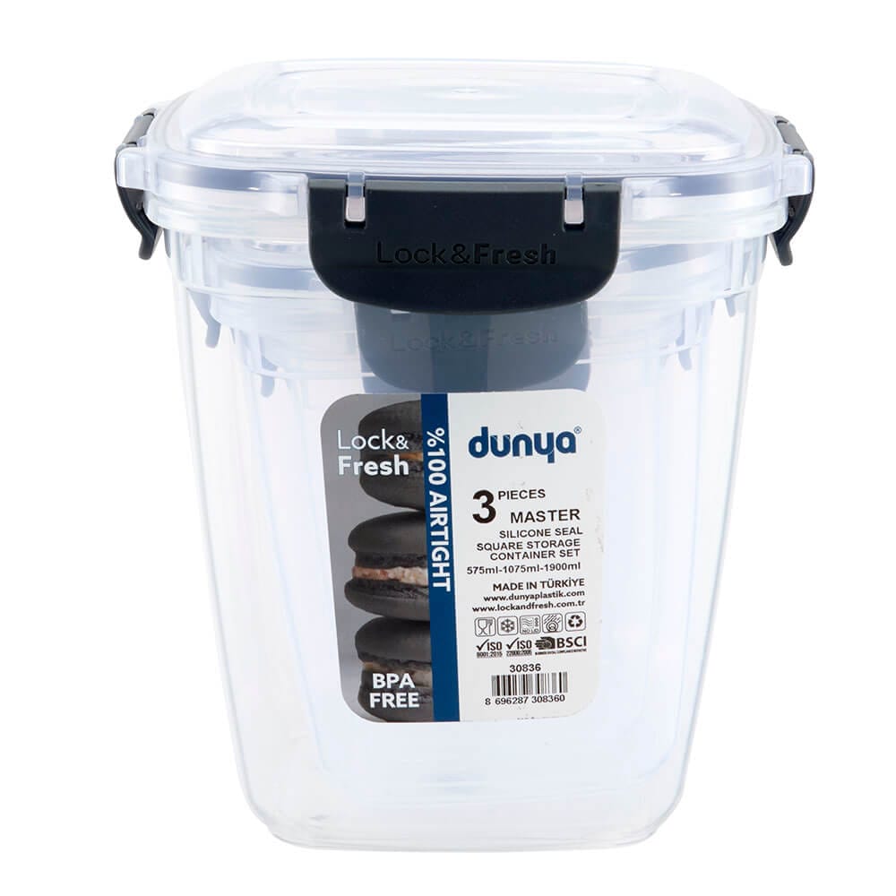 Dunya Lock & Fresh Square Food Storage Container Set, 3 Piece