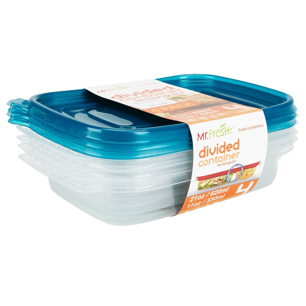 Mr. Fresh Divided Food Storage Containers, 4 Count