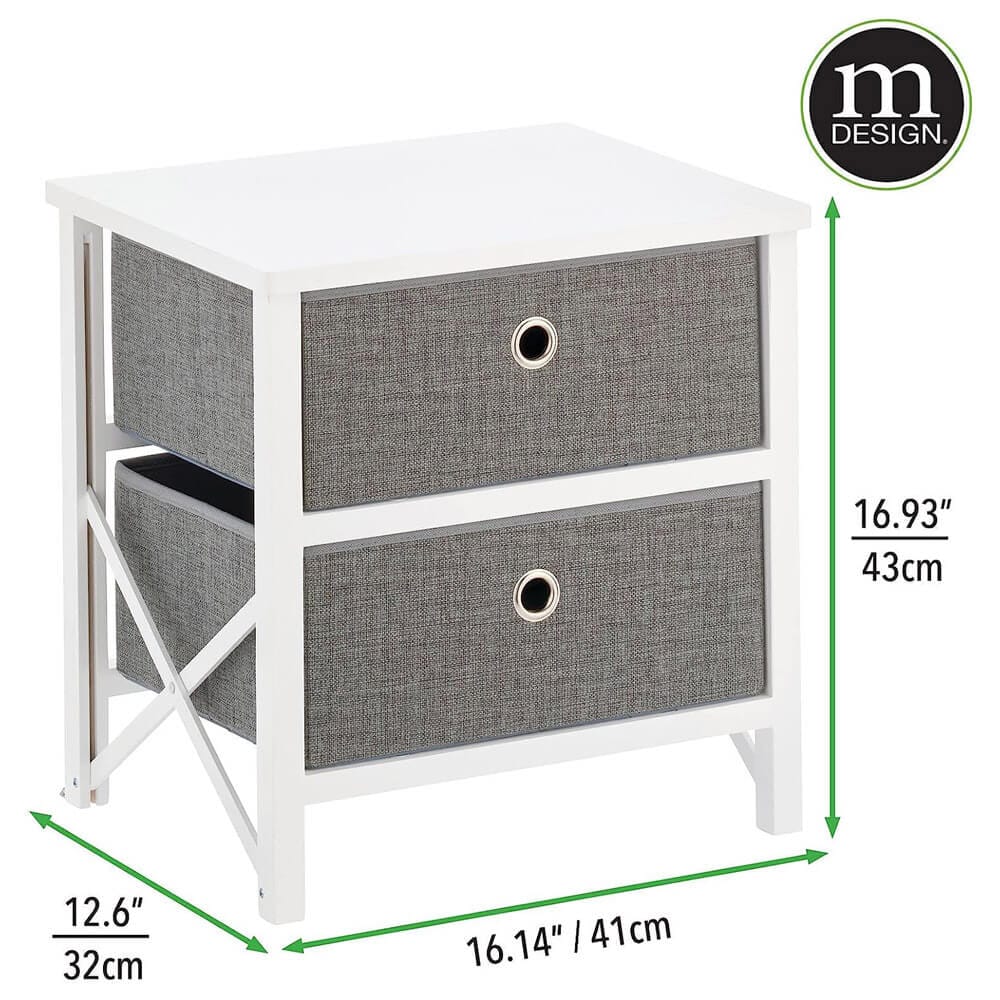 mDesign 2-Drawer Foldable Dresser, White/Gray