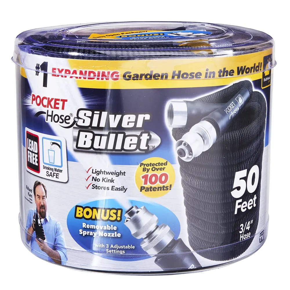 Pocket Hose Silver Bullet Garden Hose with Bonus Spray Nozzle, 50'