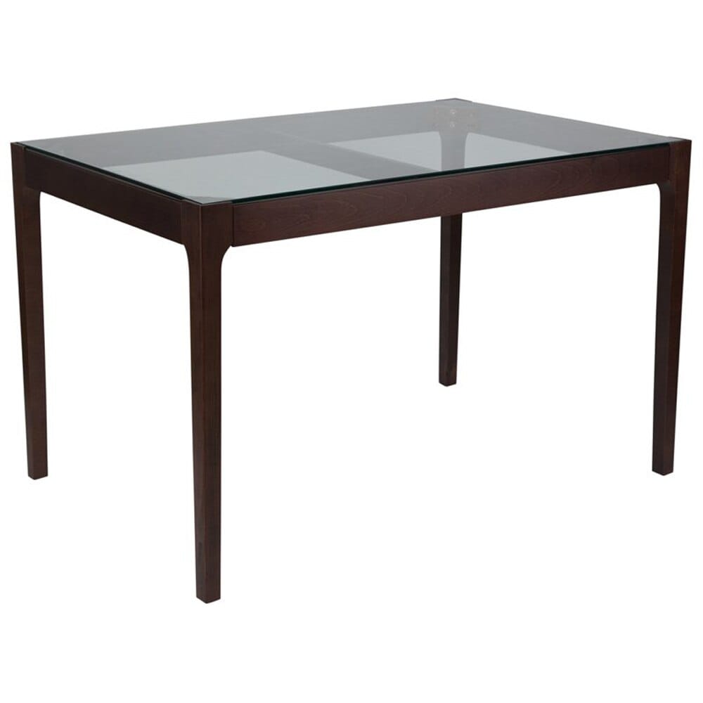 Flash Furniture Everett Table with Clear Glass Top, Solid Espresso Wood