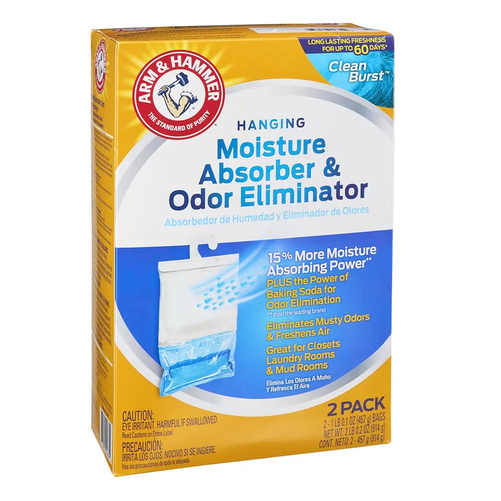 Arm & Hammer Hanging Moisture Absorber & Odor Eliminator, Clean Burst Scent, 2 pk
