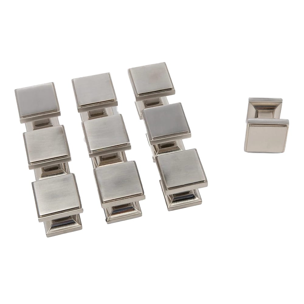 Wood Grip Modern Square Knobs, Satin Nickel, 10 Pack