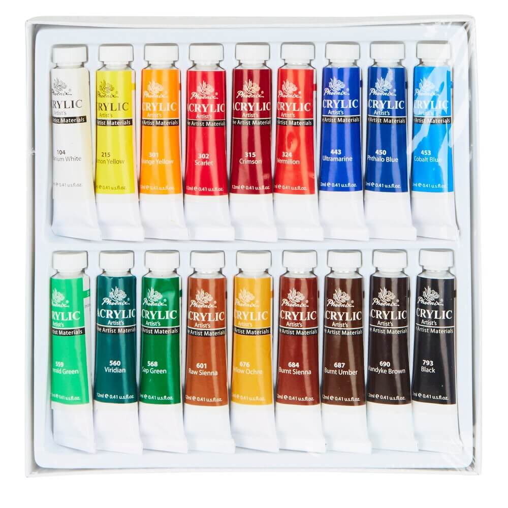 Phoenix Artist's Acrylic Colour Set, 18 Piece