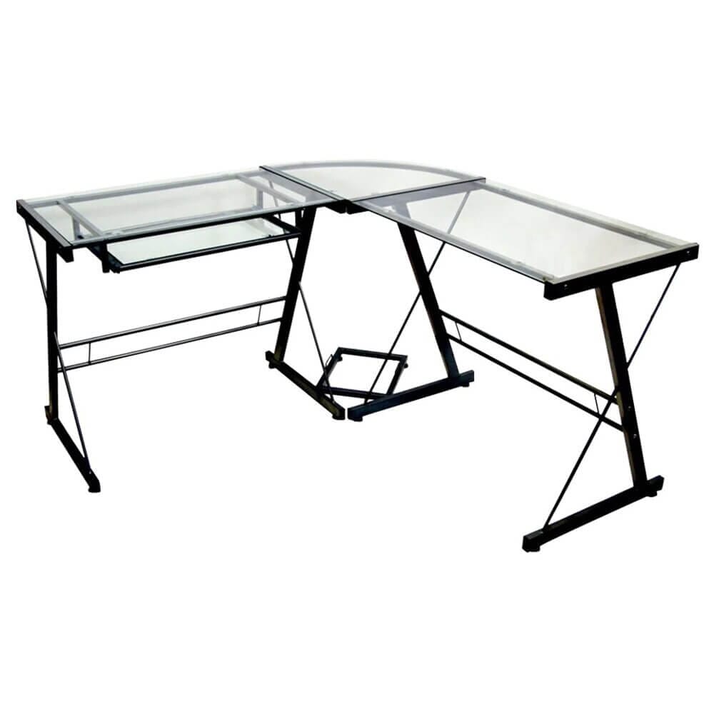 Walker Edison L-Shaped Modern Glass Corner Computer Desk, Black/Clear