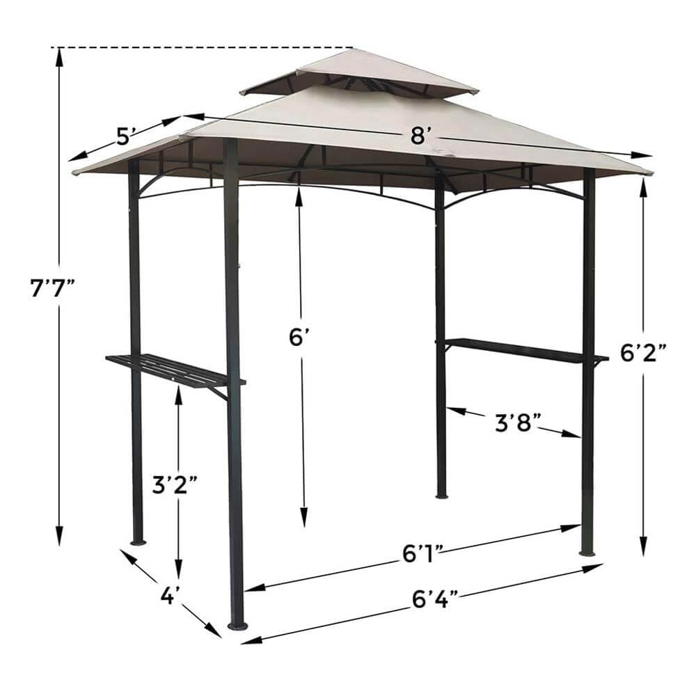 2-Tier Vented 8' x 5' Steel Grill Gazebo, Beige