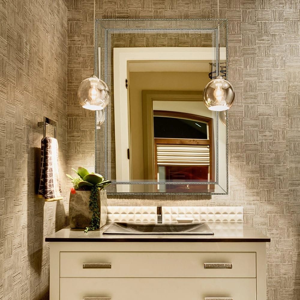 Hamilton Hills Modern Glass Rectangular Mirror, 30" x 40", Silver