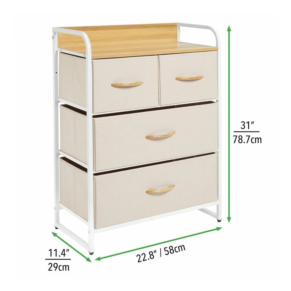 mDesign 4 Drawer Dresser Storage Unit, White/Cream