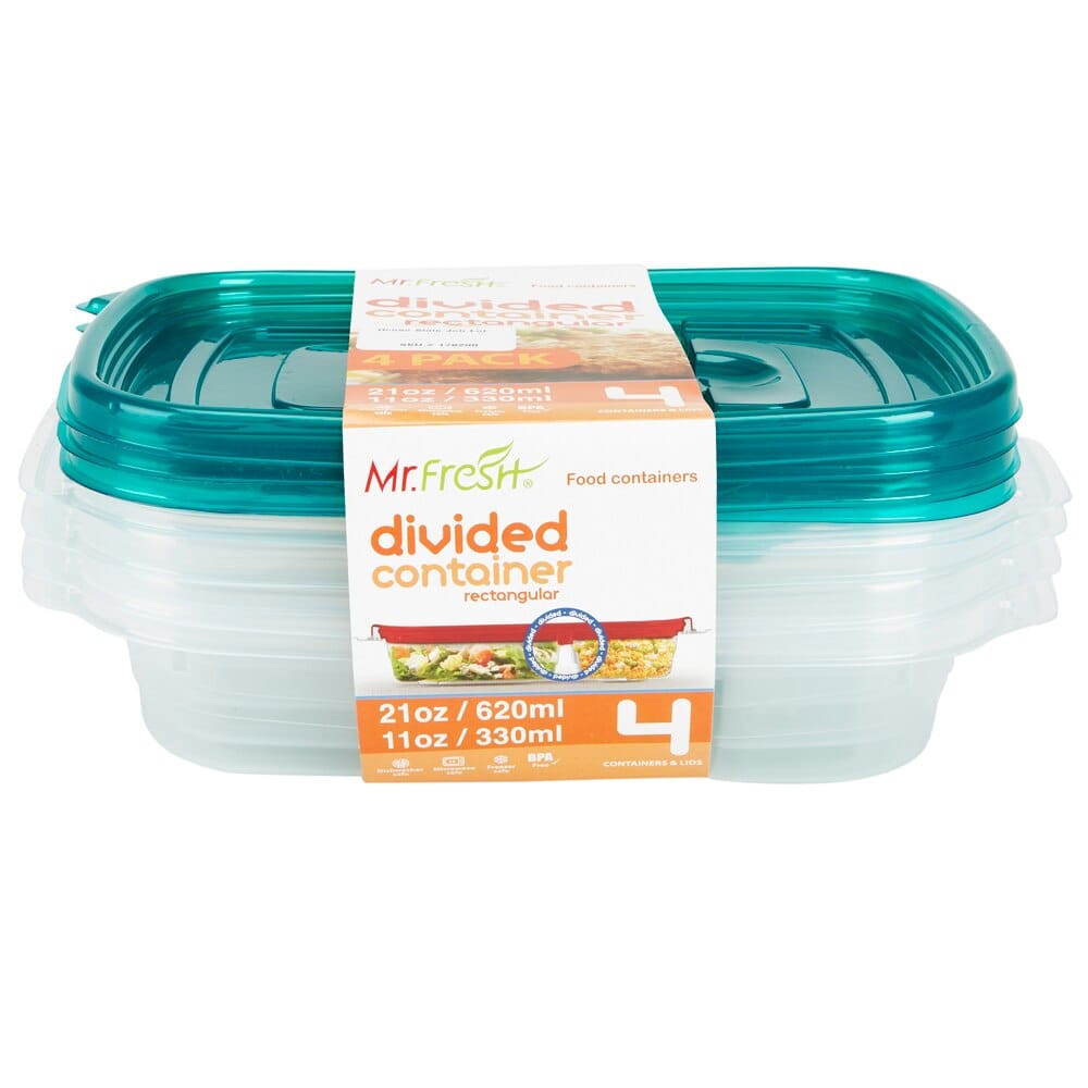 Mr. Fresh Divided Food Storage Containers, 4 Count