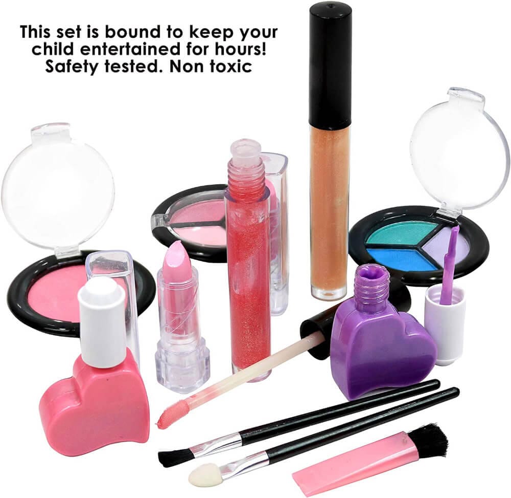 Click N' Play Kids' Washable Makeup Set with Pink Cosmetic Kit Tote Bag