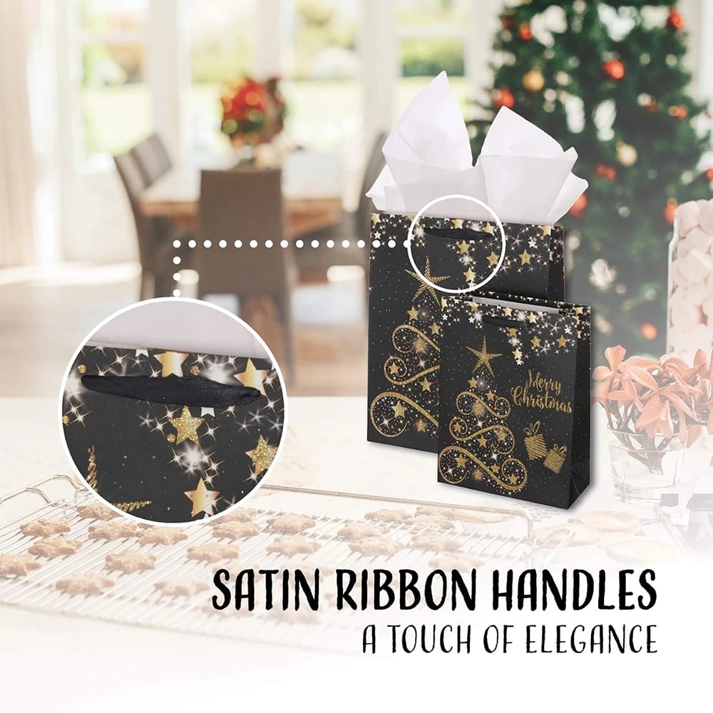 Premium Elegant Christmas Bags, 12 Pack